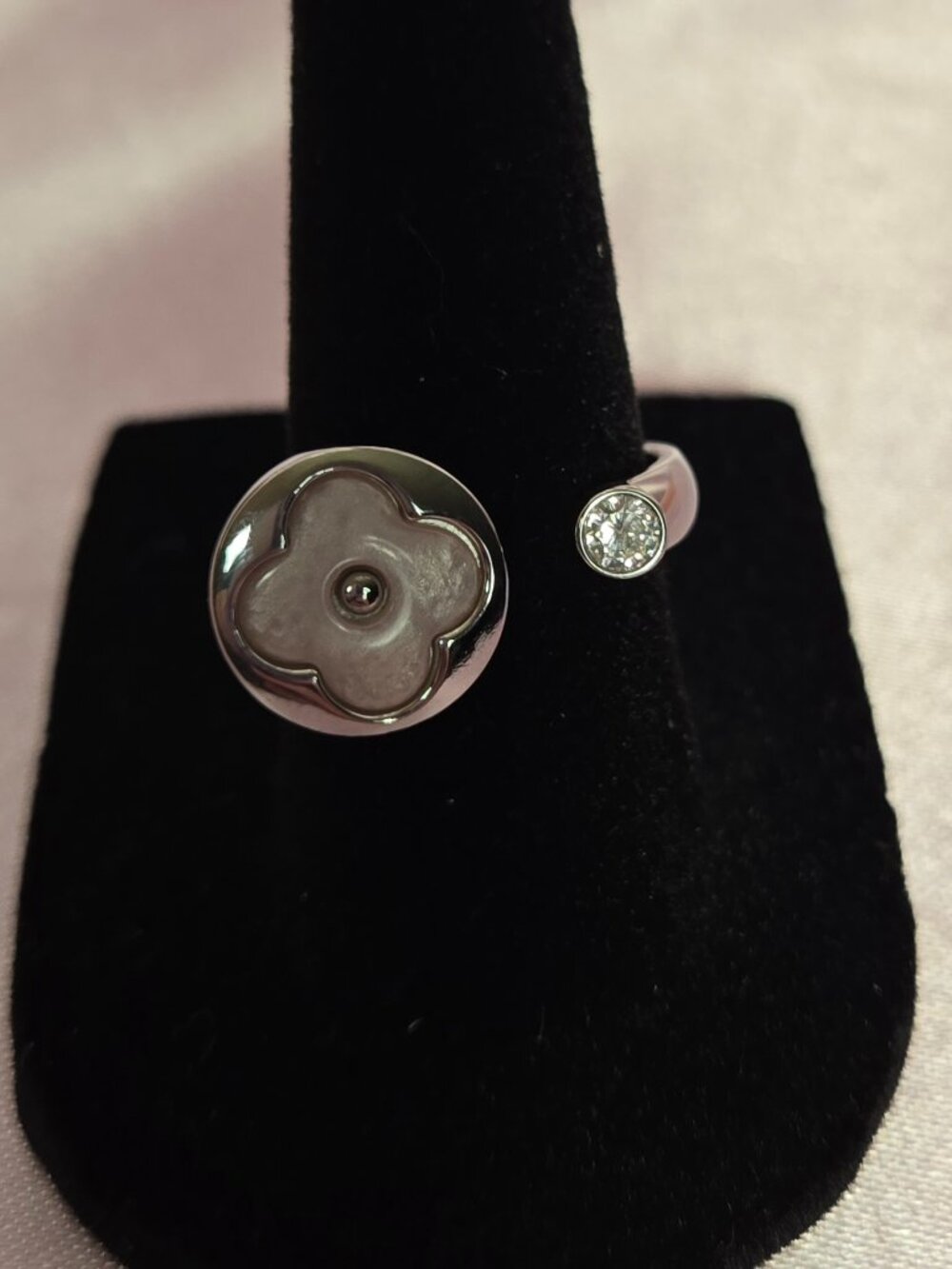 Lux Inspired Pink Floral Adjustable Ring with Crystal Accent